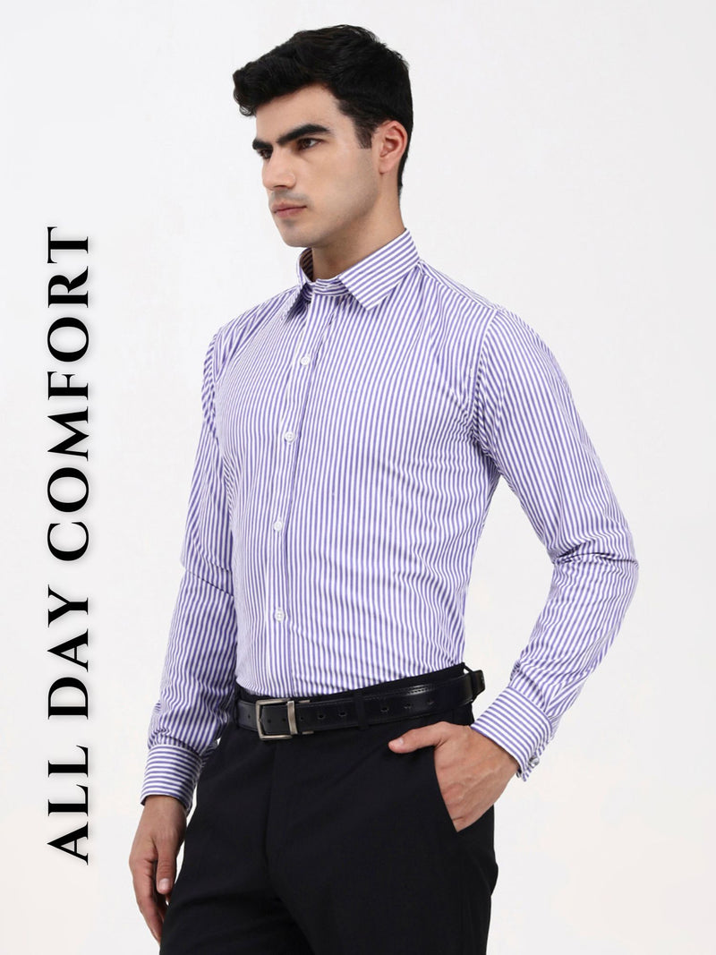 Men’s Blue Formal Shirt | Tailored Fit Cotton with Contrast French Cuffs