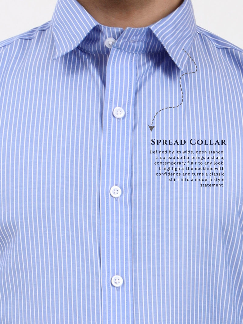 Men’s Blue Thin Striped Formal Shirt | Tailored Fit Office Style