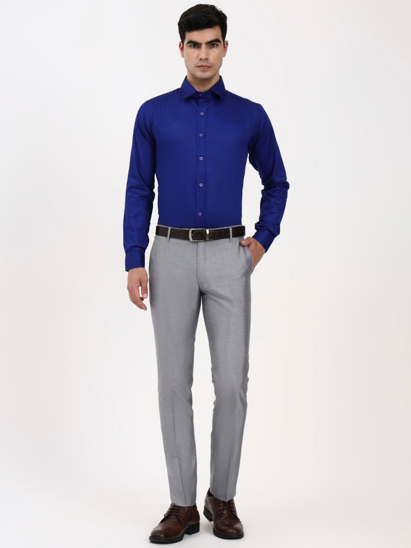 Men’s Classic Blue Cotton-Satin Formal Shirt | Tailored Professional Style