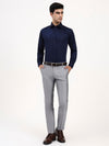 Men’s Classic Dark Blue Cotton-Satin Formal Shirt | Tailored Professional Style