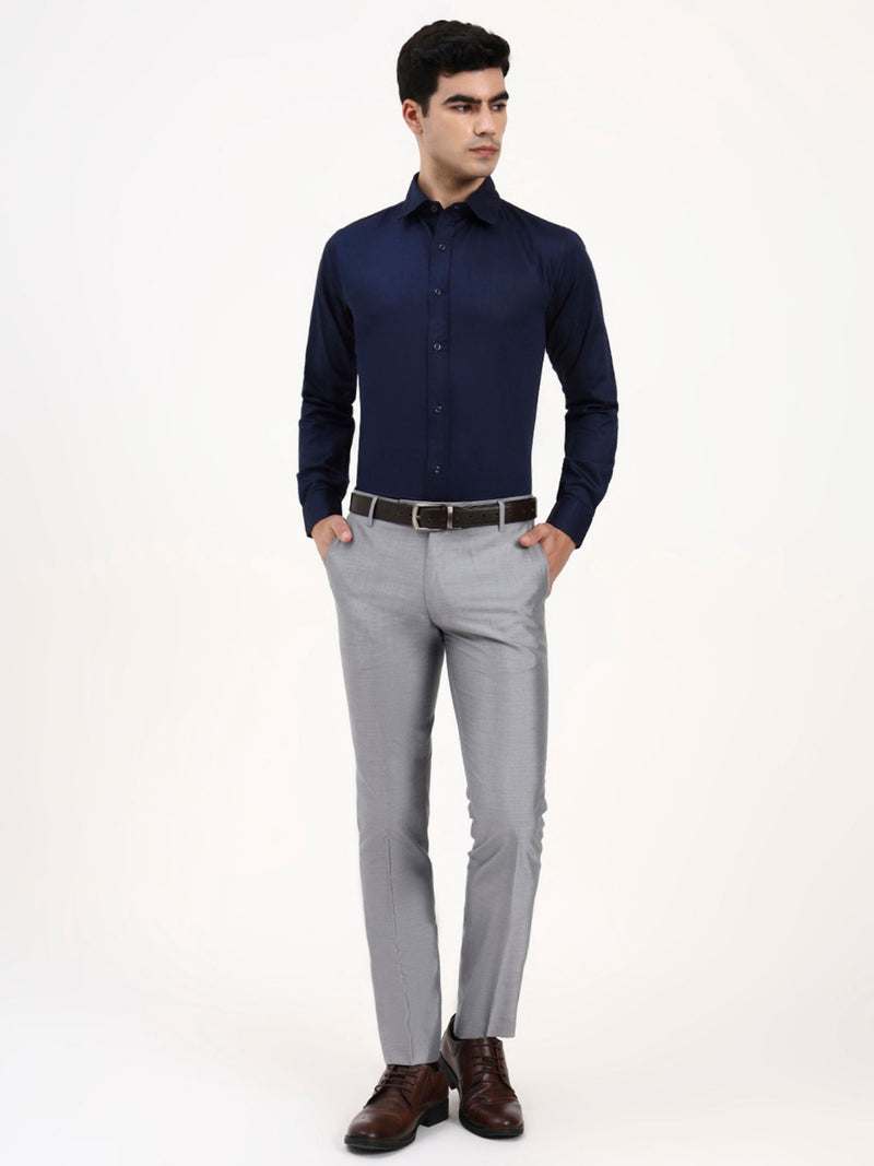 Men’s Classic Dark Blue Cotton-Satin Formal Shirt | Tailored Professional Style