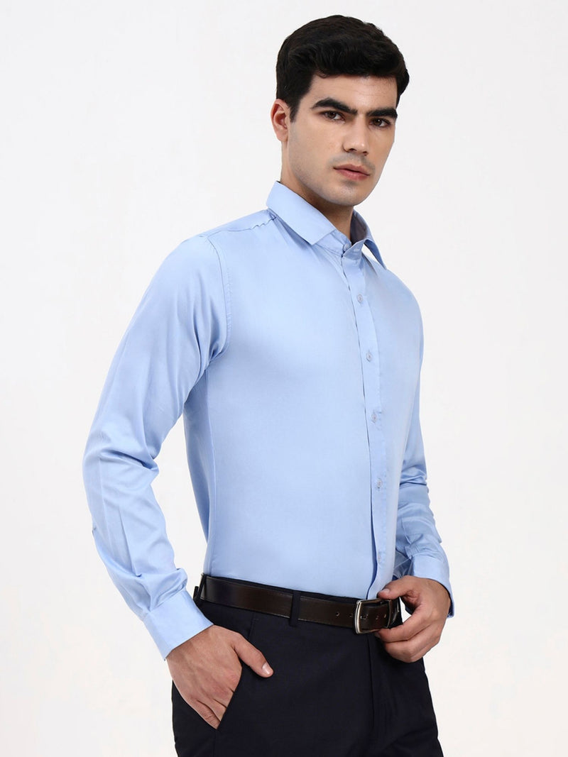 Men’s Classic Light Blue Cotton-Satin Formal Shirt | Tailored Professional Style