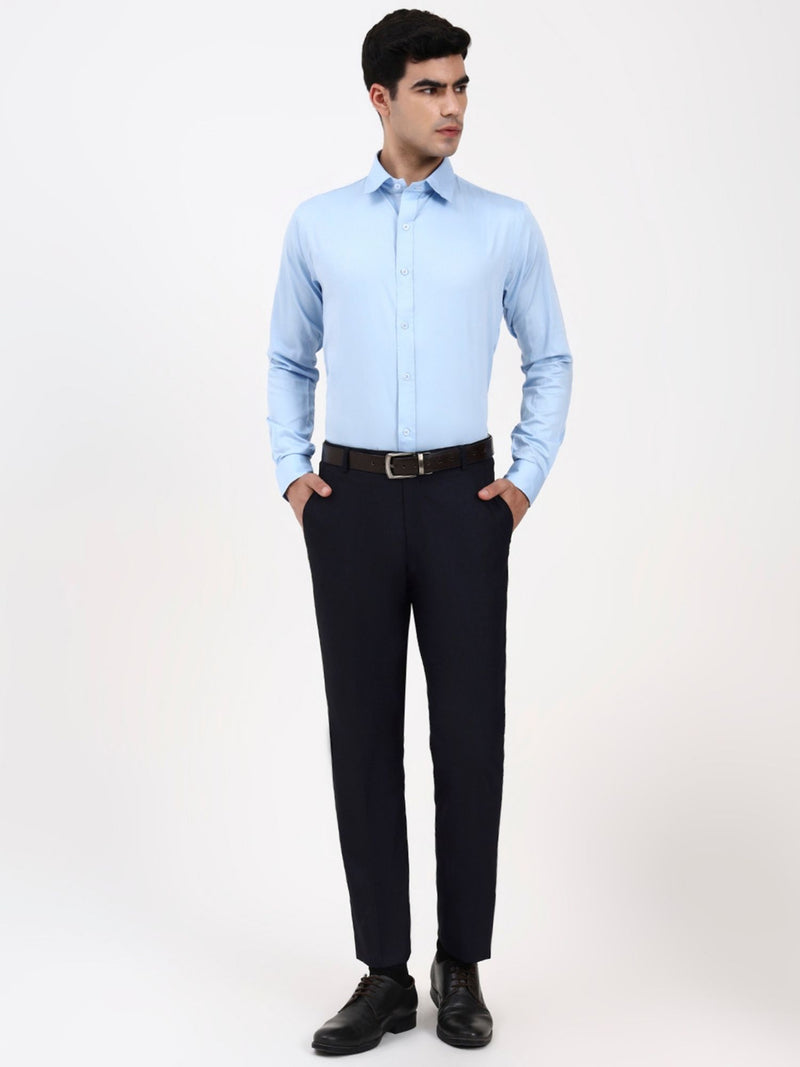 Men’s Classic Pastel Blue Cotton-Satin Formal Shirt | Tailored Professional Style