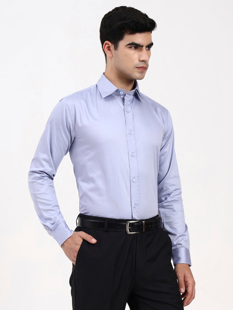Men’s Classic Sky Blue Cotton-Satin Formal Shirt | Tailored Professional Style