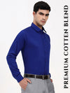 Men’s Cotton-Satin Blend Blue Formal Shirt | Tailored Solid for Office & Special Occasions