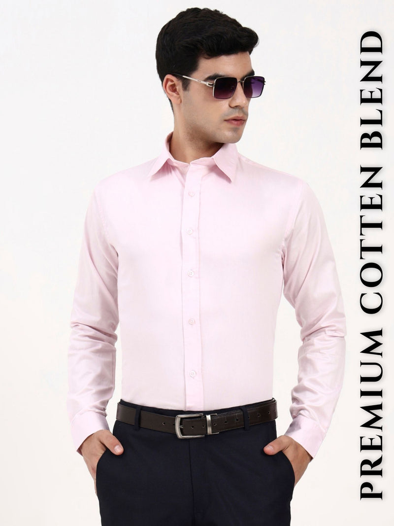 Men’s Cotton-Satin Blend Pastel Pink Formal Shirt | Tailored Solid for Office & Special Occasions
