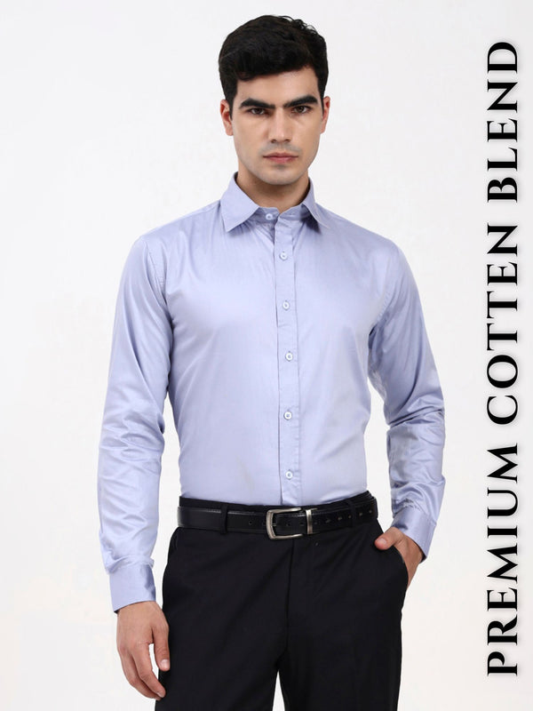 Men’s Cotton-Satin Blend Sky Blue Formal Shirt | Tailored Solid for Office & Special Occasions
