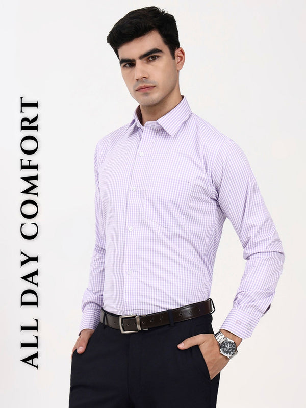 Men’s Cotton Purple Gingham Check Shirt | Tailored Fit Office & Casual Shirt
