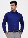 Men’s Designer Blue Formal Shirt | Solid Cotton-Satin Tailored Fit