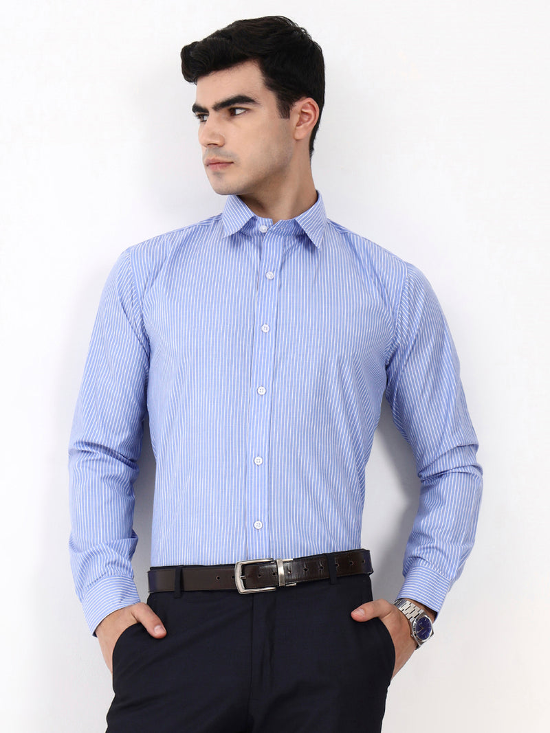 Men’s Designer Blue Thin Stripe Shirt | Tailored Fit Formal Office Wear