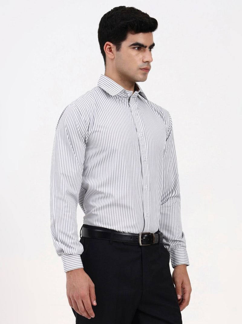 Men’s Designer Grey Striped Cotton Shirt | Tailored Elegant Work & Event Style