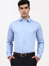 Men’s Designer Light Blue Formal Shirt | Solid Cotton-Satin Tailored Fit