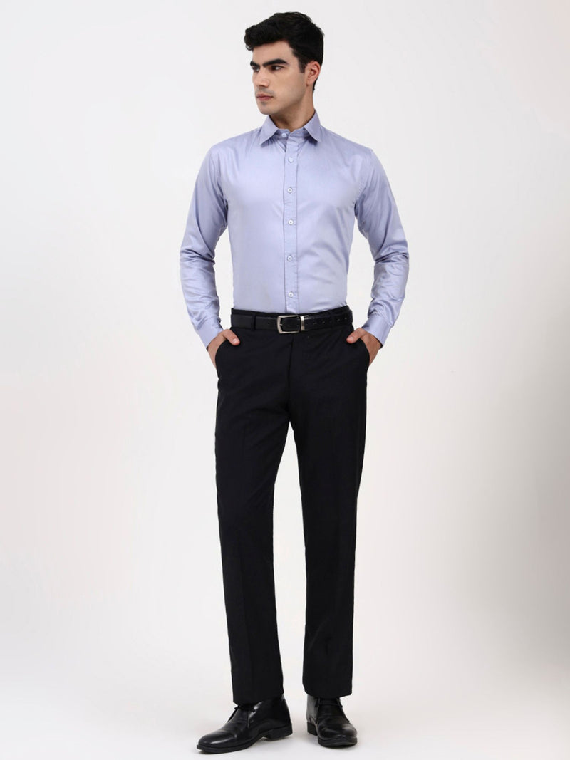 Men’s Designer Sky Blue Formal Shirt | Solid Cotton-Satin Tailored Fit
