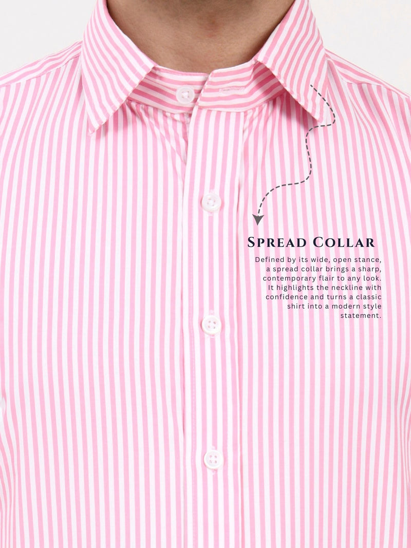 Men’s Elegant Pink Striped Cotton Shirt | Tailored French Cuff Office Wear