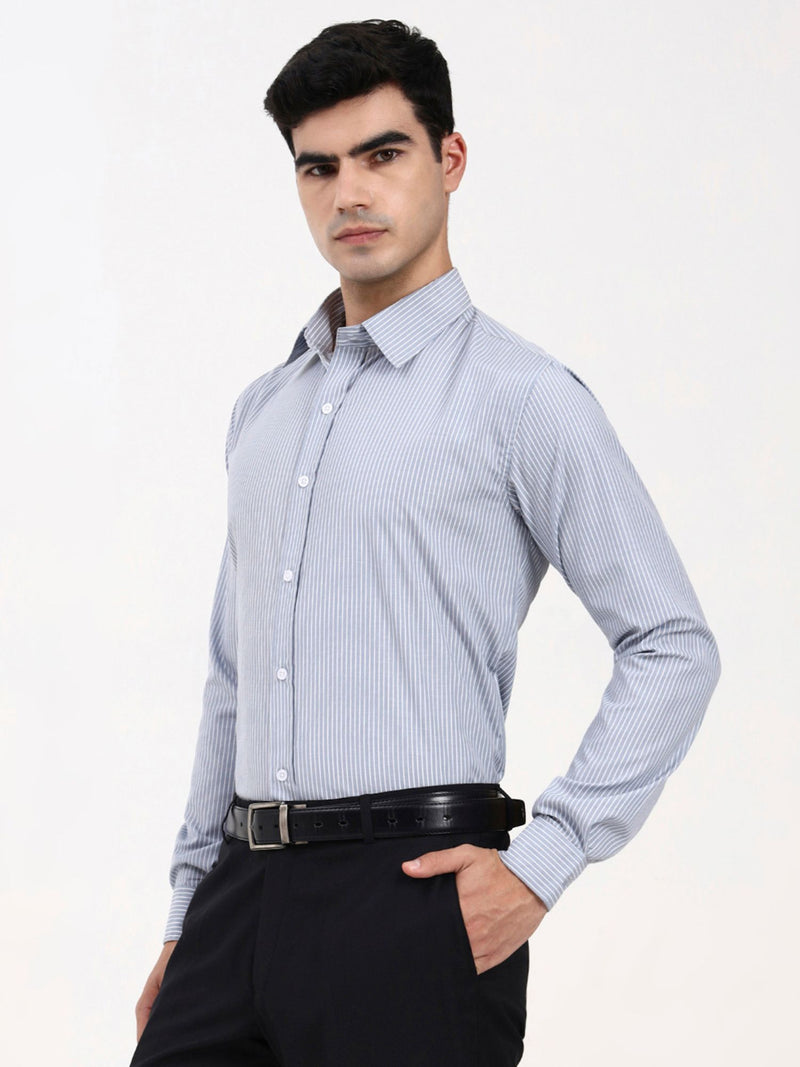 Men’s Grey Pinstripe Office Shirt | Tailored Fit Solid Elegance
