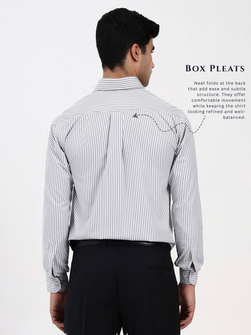 Men’s Grey Striped Formal Cotton Shirt | Tailored Fit Professional Style