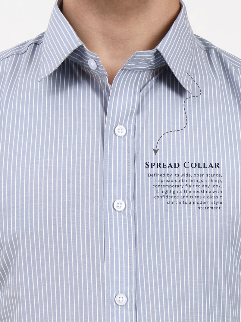 Men’s Grey Striped Formal Shirt | Tailored Fit Professional Style