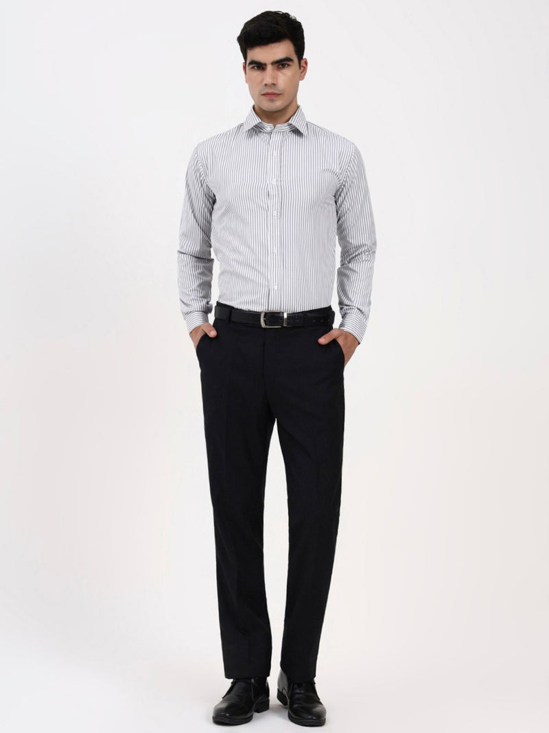 Men’s Grey Striped Tailored Cotton Shirt | Elegant Office & Event Attire