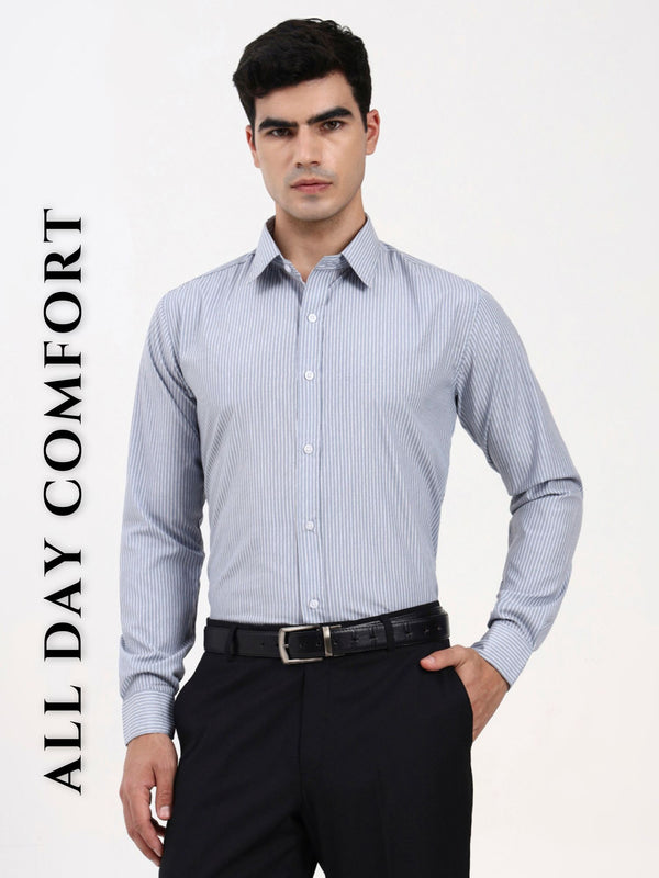Men’s Grey Thin Stripe Office Shirt | Tailored Fit Formal Wear