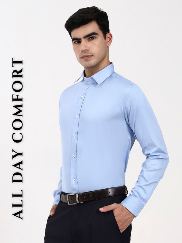Men’s Light Blue Cotton-Satin Formal Shirt | Tailored Fit Office & Occasion Wear