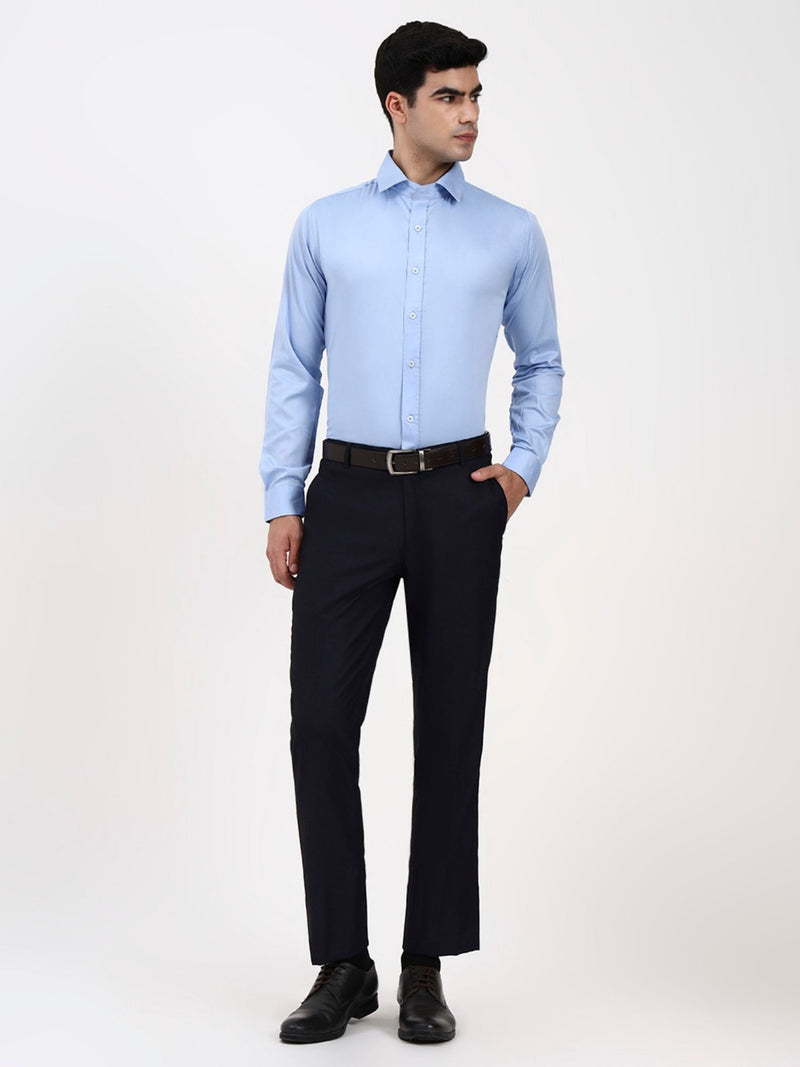 Men’s Light Blue Formal Shirt | Tailored Fit Cotton-Satin for Office & Occasions