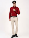 Men’s Maroon Formal Shirt | Tailored Fit Cotton-Satin for Office & Occasions
