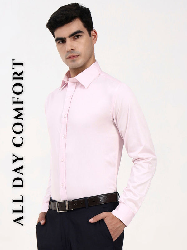 Men’s Pastel Pink Cotton-Satin Formal Shirt | Tailored Fit Office & Occasion Wear