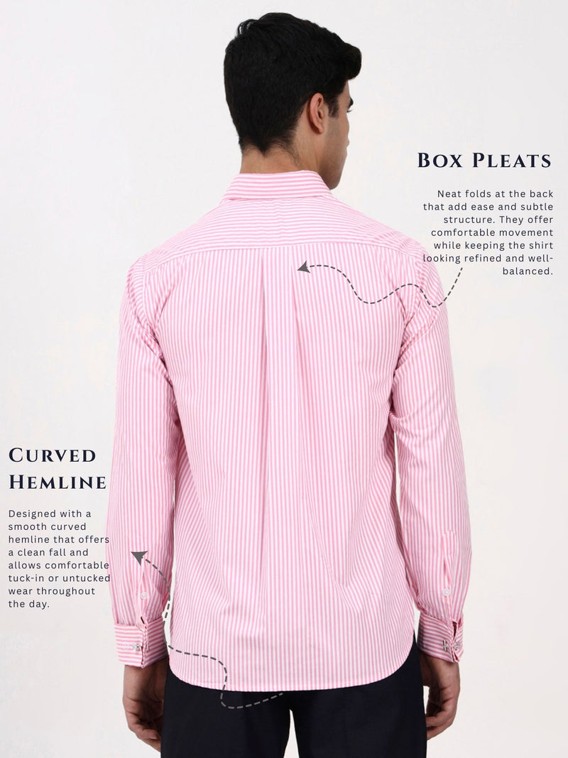 Men’s Pink Striped Formal Cotton Shirt | Tailored Fit Office & Event Style