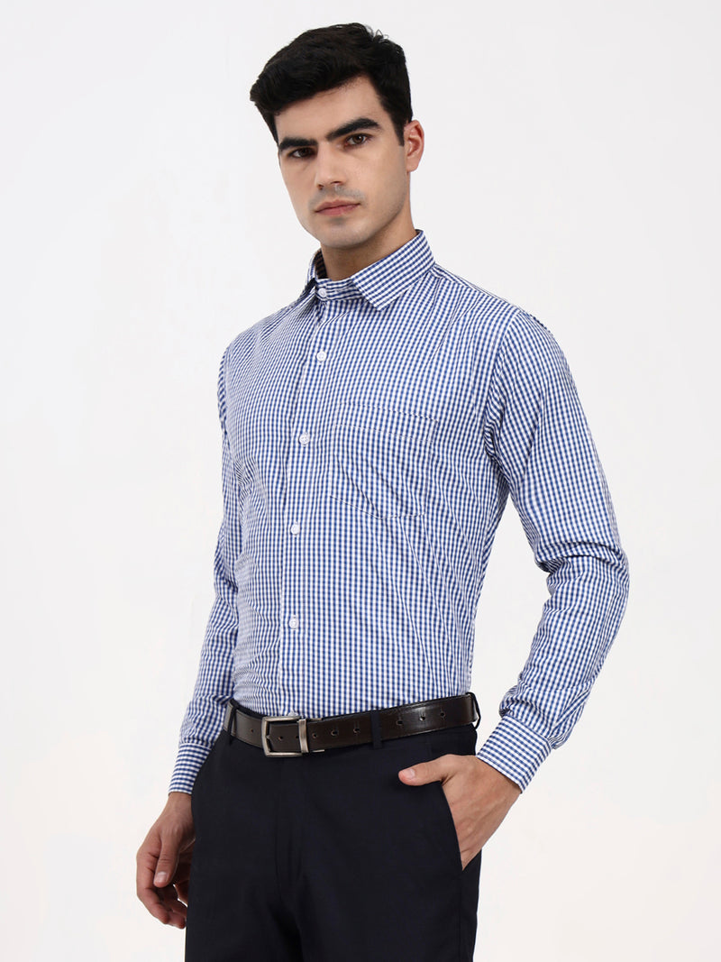 Men’s Premium Blue Check Shirt | Tailored Fit with Regular Cuffs & Pocket