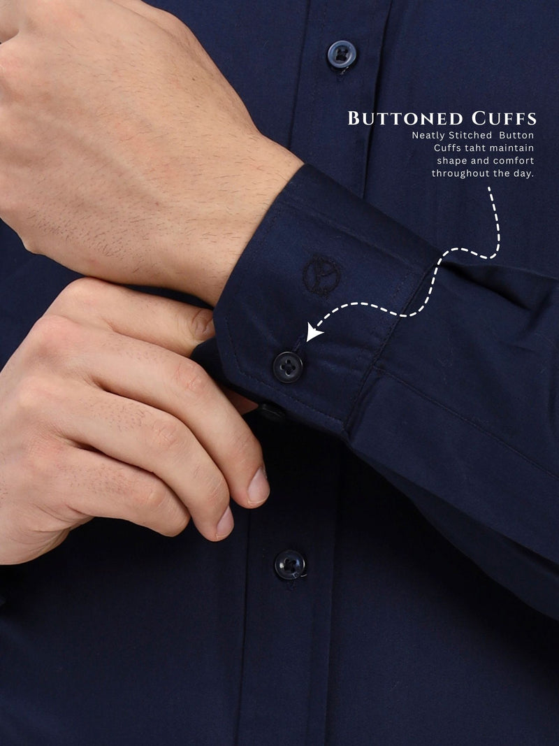 Men’s Premium Dark Blue Cotton-Satin Shirt | Tailored Office & Event Wear