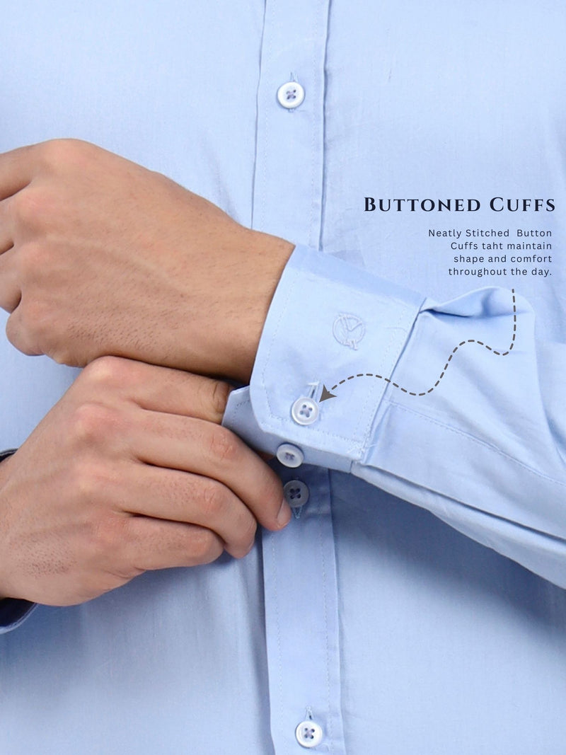 Men’s Premium Light Blue Cotton-Satin Shirt | Tailored Office & Event Wear