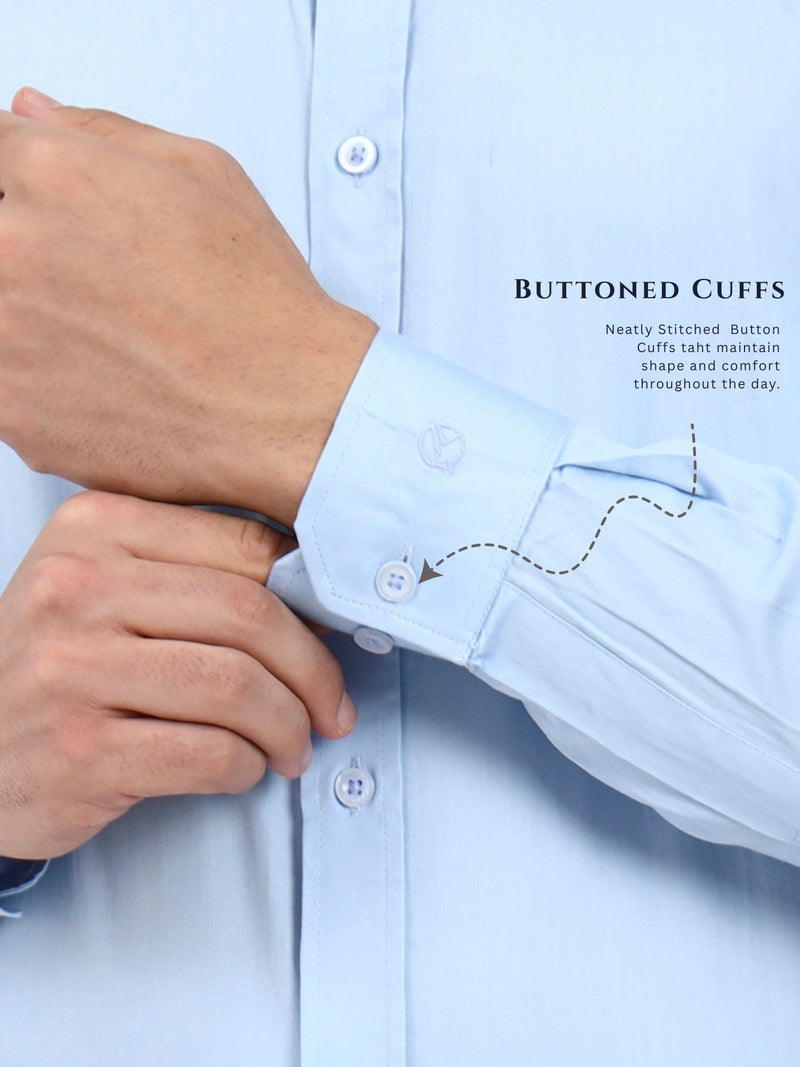 Men’s Premium Pastel Blue Cotton-Satin Shirt | Tailored Office & Event Wear