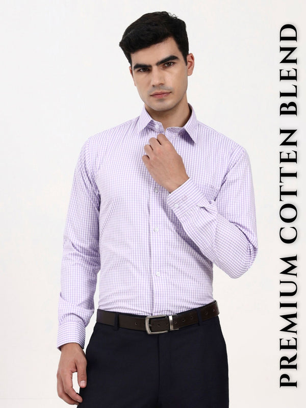 Men’s Purple Gingham Check Shirt | Tailored Fit Cotton for Work & Casual Wear