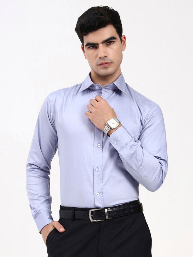 Men’s Sky Blue Formal Shirt | Tailored Fit Cotton-Satin for Office & Occasions