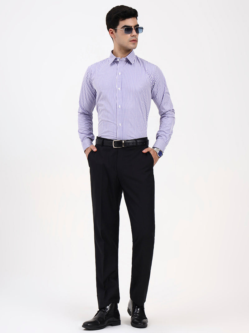 Men’s Solid Blue Cotton Formal Shirt | Tailored Fit with French Cuffs