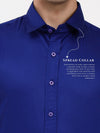 Men’s Solid Blue Formal Shirt | Cotton-Satin Blend Tailored Elegance