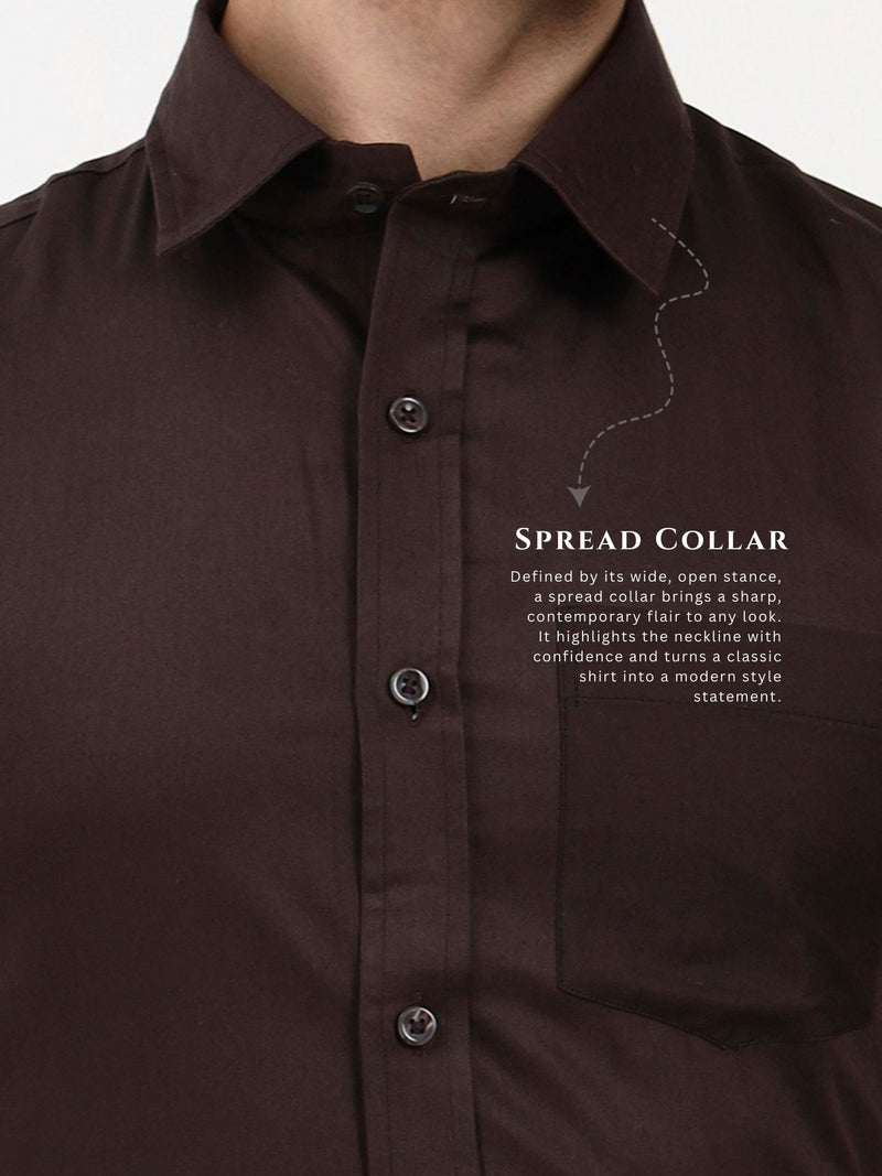 Men’s Solid Brown Formal Shirt | Cotton-Satin Blend Tailored Elegance