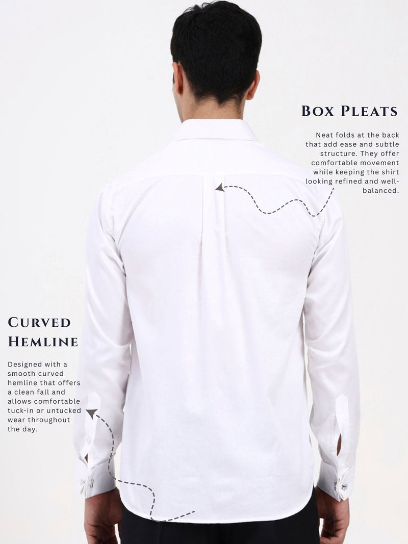 Men’s Solid Cotton-Satin Formal Shirt | Tailored Fit Office & Event Wear with French Cuffs