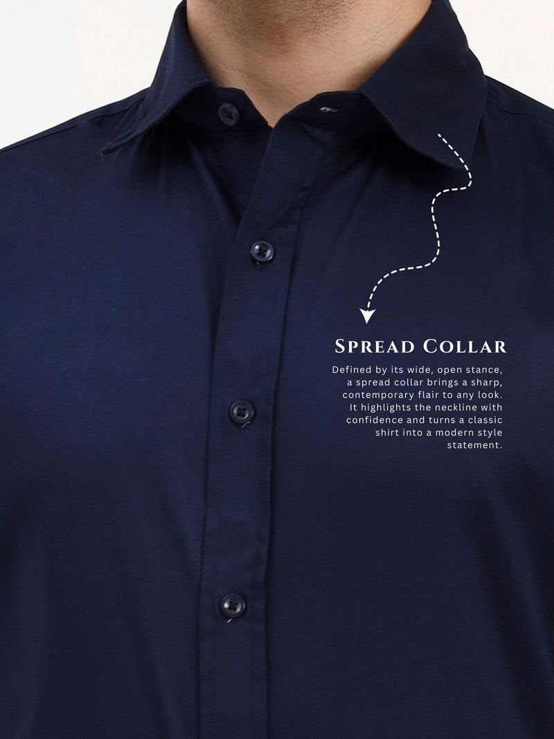 Men’s Solid Dark Blue Formal Shirt | Cotton-Satin Blend Tailored Elegance