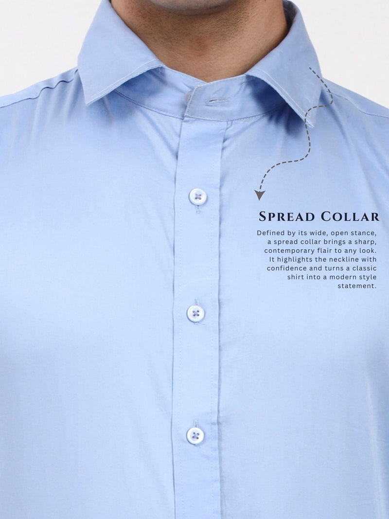 Men’s Solid Light Blue Formal Shirt | Cotton-Satin Blend Tailored Elegance