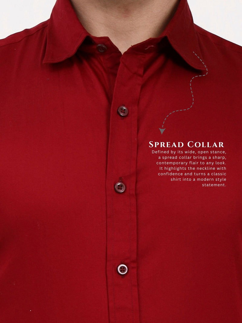 Men’s Solid Maroon Formal Shirt | Cotton-Satin Blend Tailored Elegance