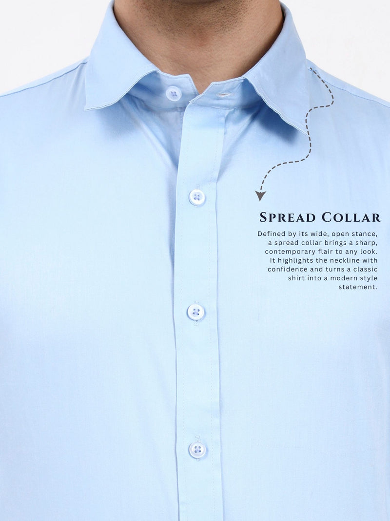 Men’s Solid Pastel Blue Formal Shirt | Cotton-Satin Blend Tailored Elegance