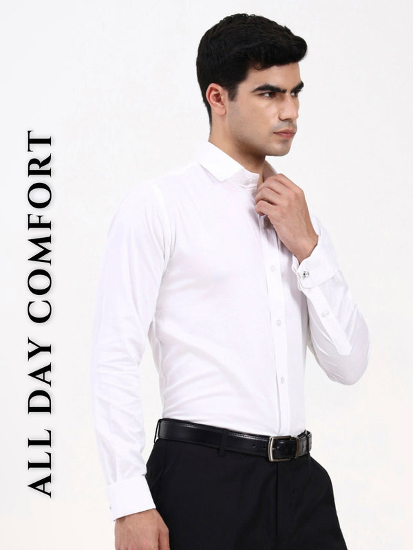Men’s Tailored Cotton-Satin Formal Shirt | Solid Design with French Cuffs