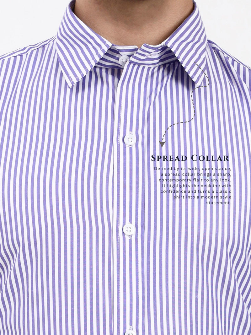 Men’s Tailored Fit Blue Formal Shirt | Contrast Striped French Cuffs