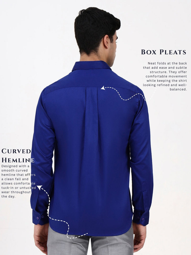 Men’s Tailored Fit Blue Formal Shirt | Premium Cotton-Satin Blend