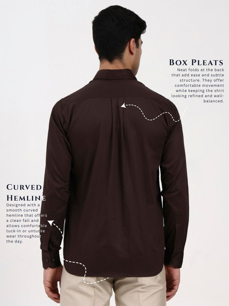 Men’s Tailored Fit Brown Formal Shirt | Premium Cotton-Satin Blend