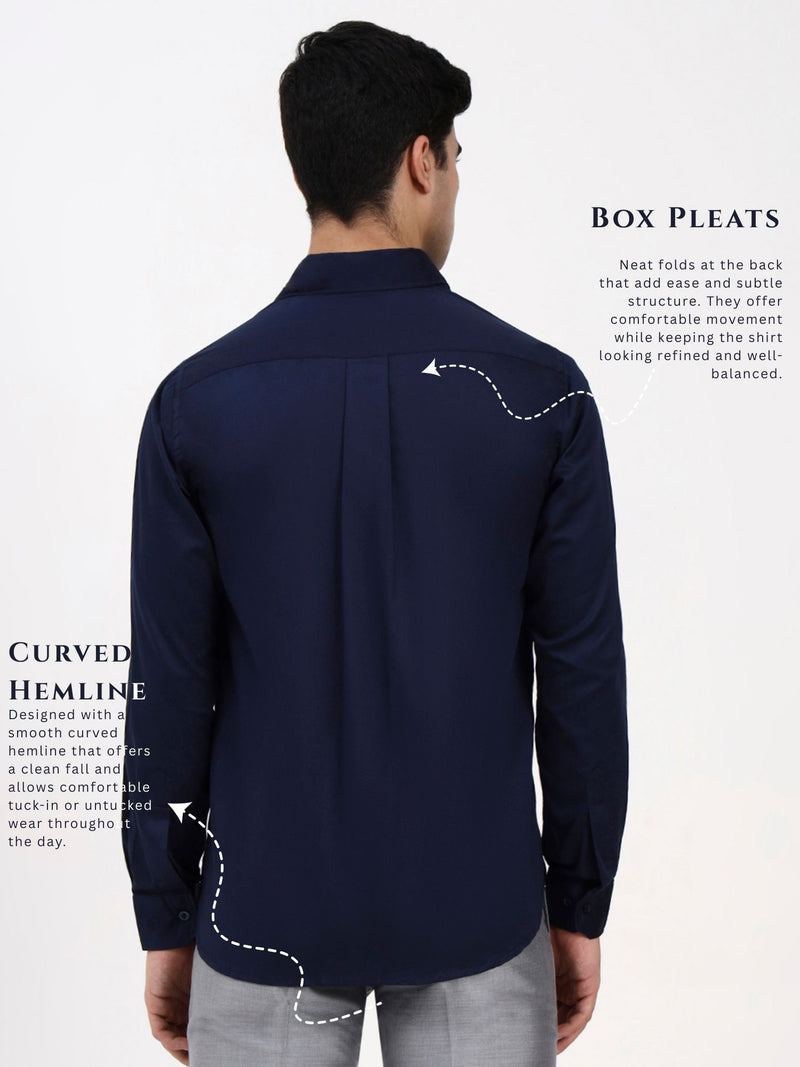 Men’s Tailored Fit Dark Blue Formal Shirt | Premium Cotton-Satin Blend