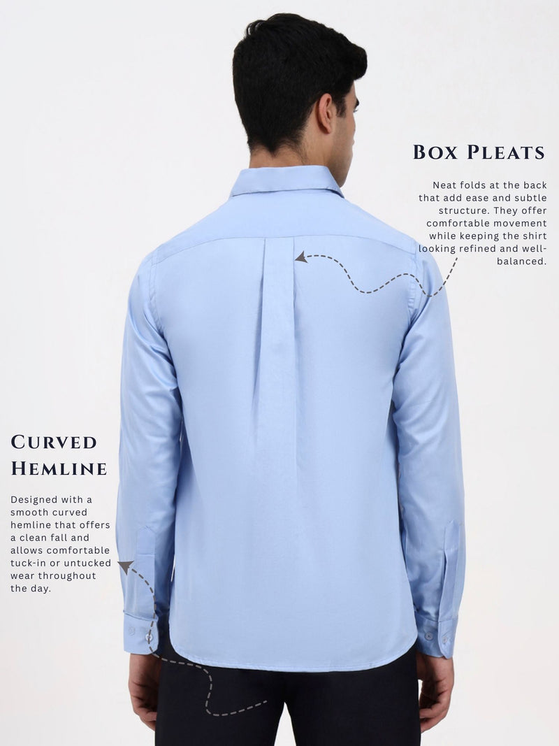 Men’s Tailored Fit Light Blue Formal Shirt | Premium Cotton-Satin Blend