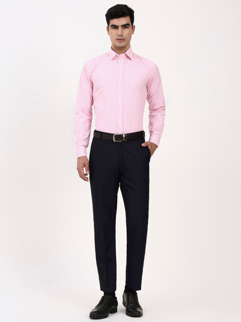 Men’s Tailored Fit Pink Striped Cotton Formal Shirt | French Cuff Elegance