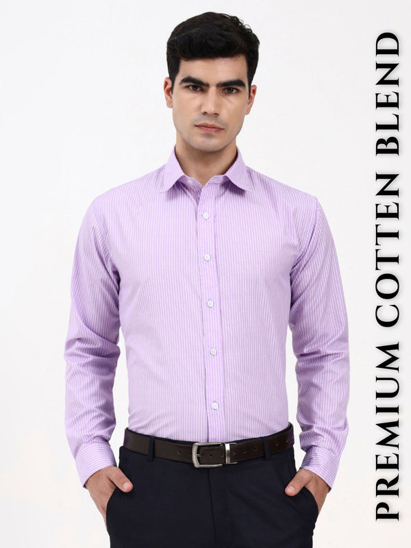 Men’s Tailored Office Shirt | Purple Thin Stripes with Solid Elegance